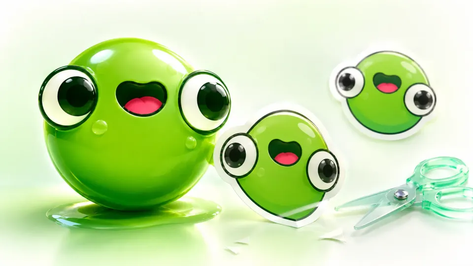 Веселый маскот PostFrog создает фигурный стикер со своим изображением